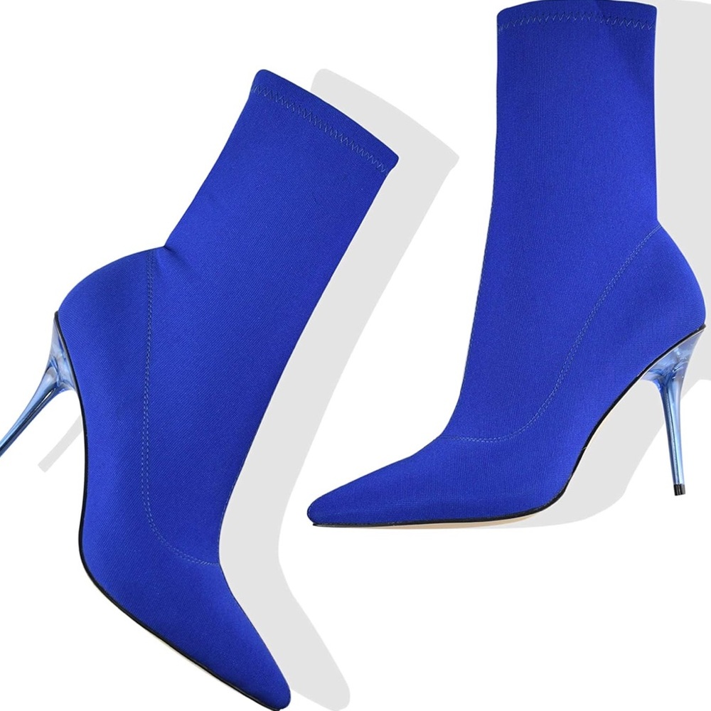 NEW Bright blue stiletto high heeled heels sock calf ankle booties heels boots